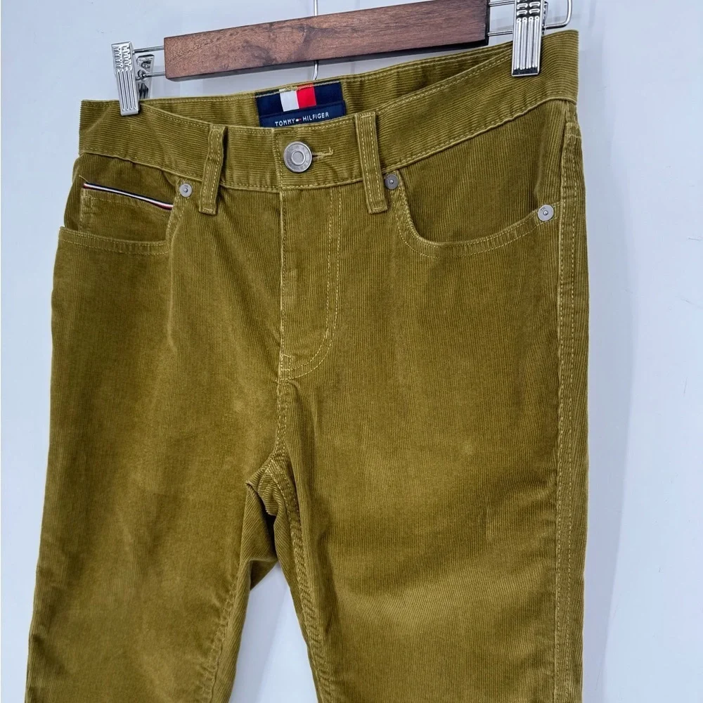 Tommy Hilfiger Men's Green Corduroy Flag Logo Slim Fit Pants Size 28/30